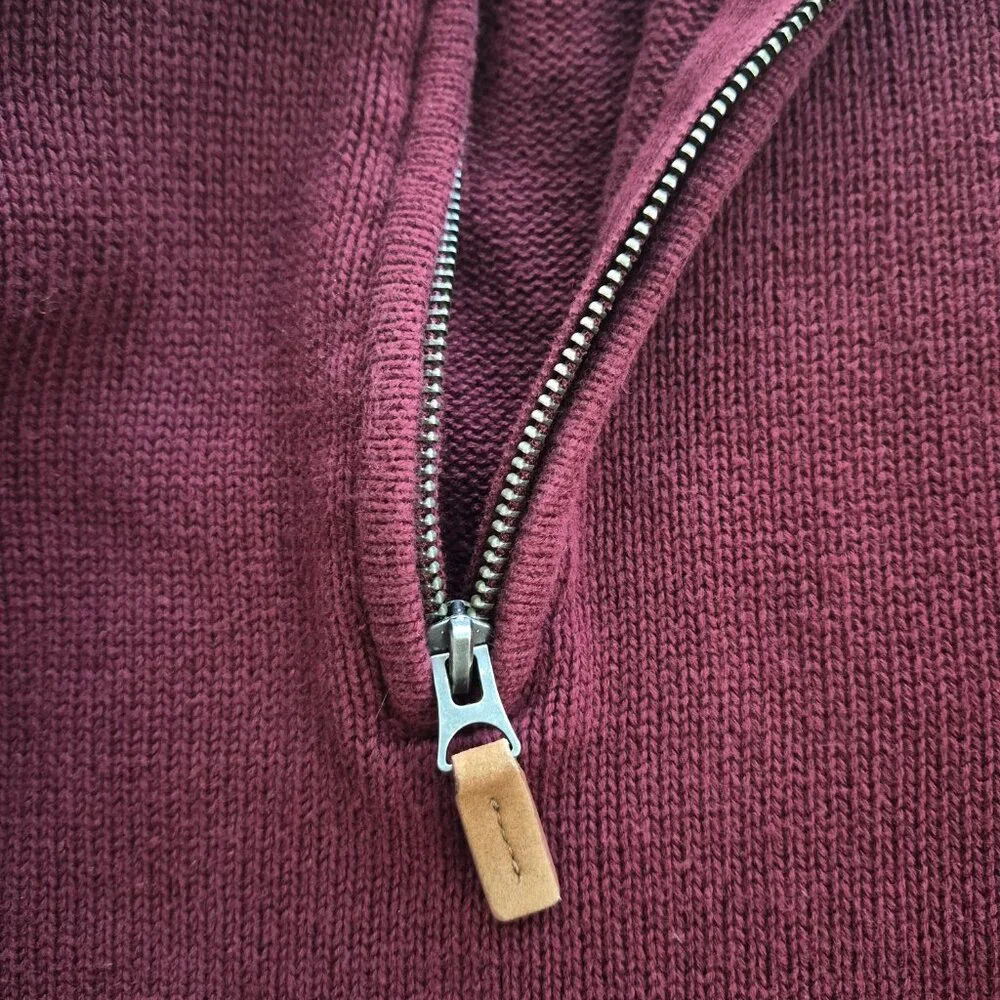 St. John's Bay Quarter Zip 100% Cotton Heavy Knit Sweater Maroon Red Size XL